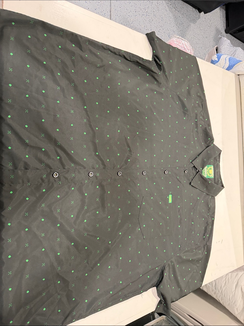 DIXXON Dark Green Button-Down Shirt with Lime Green Accent